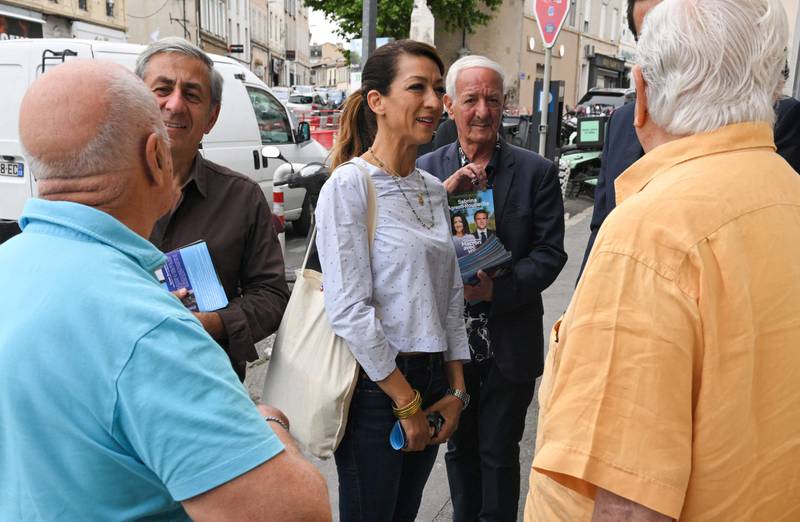 Sabrina Agresti-Roubache speaks to voters in Marseille. AFP