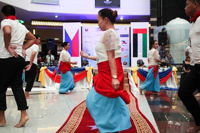 Abu Dhabi, UAE, June 13, 2014:Today the Philippines celebrated its 116th Independece Day. In Abu Dhabi the Embassy organized a celebration at Dalma Mall in Mussafah.  Dancers perform a traditional dance form their homeland on its day of independence. Lee Hoagland/The National