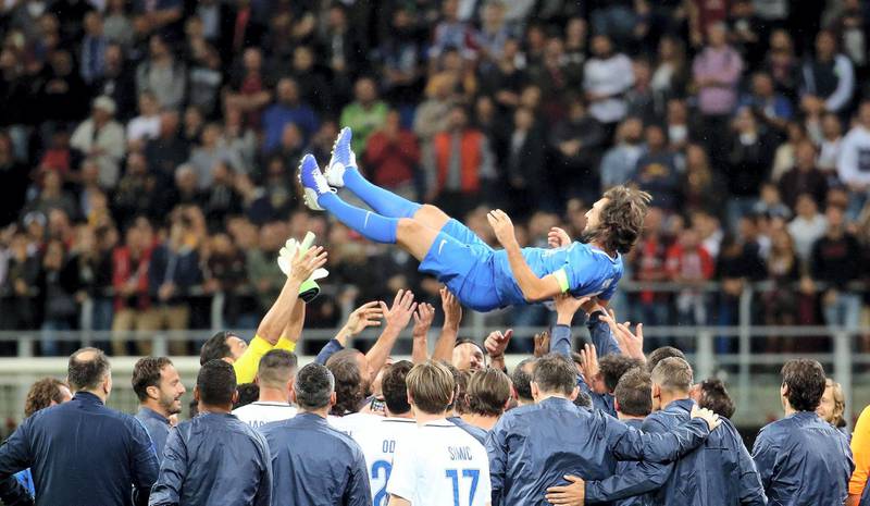 epa06754857 Andrea Pirlo during the event 'La Notte del Maestro', the Italian soccer legend Andrea Pirlo's farewell match, at Giuseppe Meazza stadium in Milan, Italy, 21 May 2018.  EPA-EFE/MATTEO BAZZI *** Local Caption *** 54353018