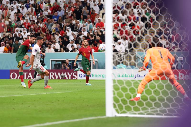 Goncalo Ramos scores Portugal's first goal. Getty