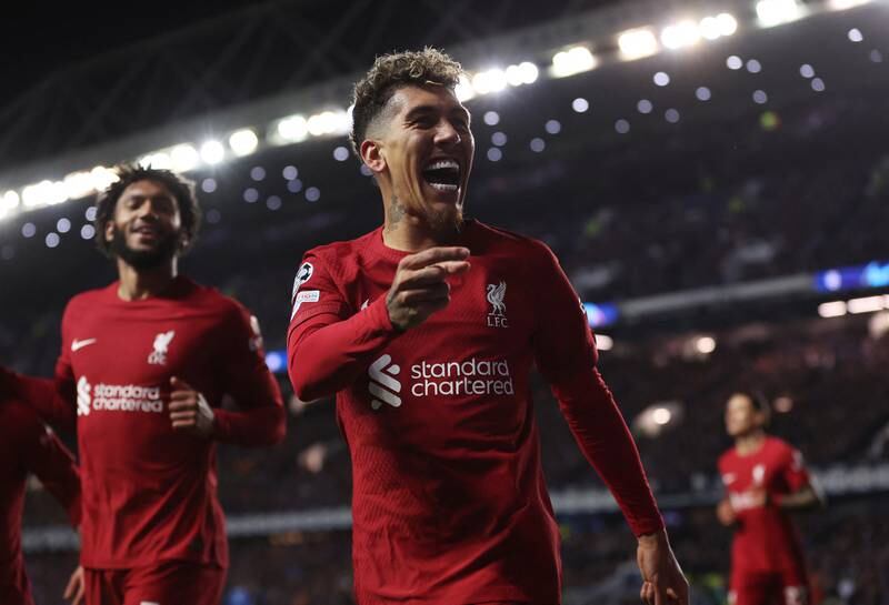 Firmino celebrates scoring Liverpool's second goal. Action Images