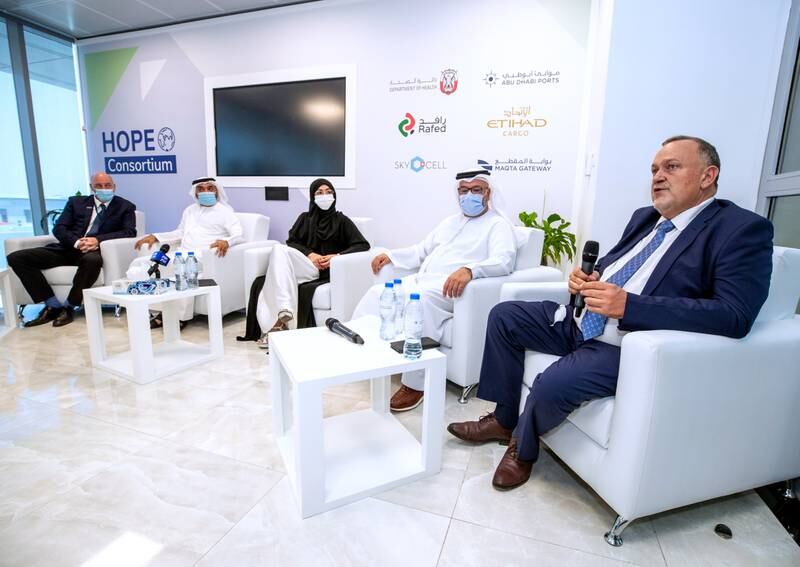Via Medica International Healthcare chief executive Frank Ludick, right, joins Hope Consortium officials to discuss the acceleration of the group's global vaccination efforts.