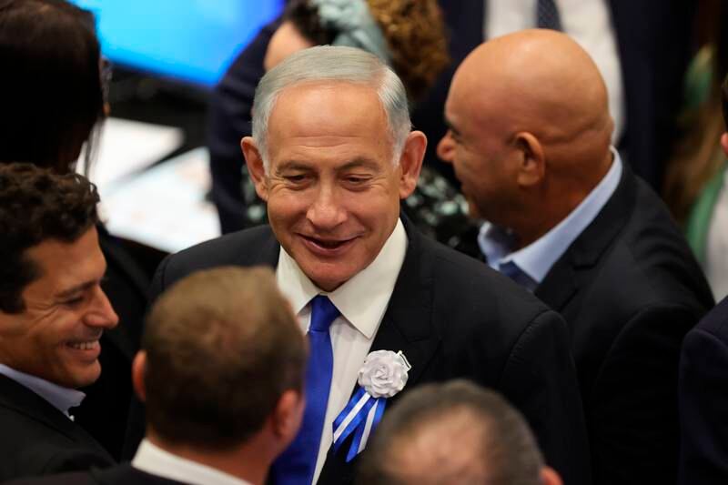 Israel's Likud Party leader Benjamin Netanyahu arrives for the swearing-in ceremony of legislators at the Knesset on November 15. AP
