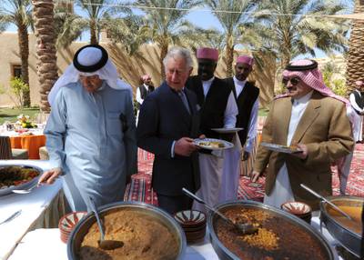 Prince Charles with former Saudi tourism minister Prince Sultan bin Salman at Al Diriyah in 2014. Reuters