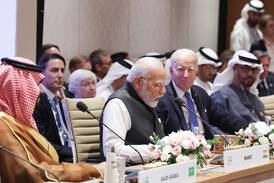 Indian Prime Minster Narendra Modi at the Partnership for Global Infrastructure and Investment and India-Europe-Middle East Corridor meeting during the G20 Summit in New Delhi, India, on September 9. EPA