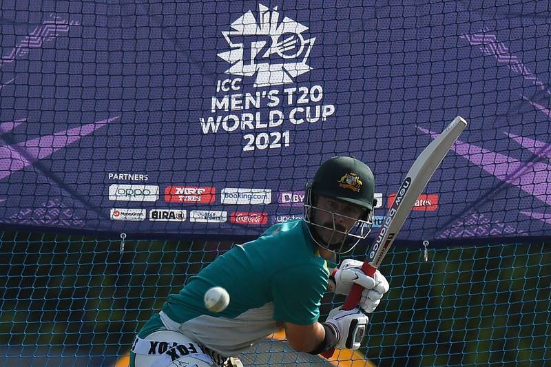 Australia's Matthew Wade bats during a nets session at the ICC academy in Dubai. AFP