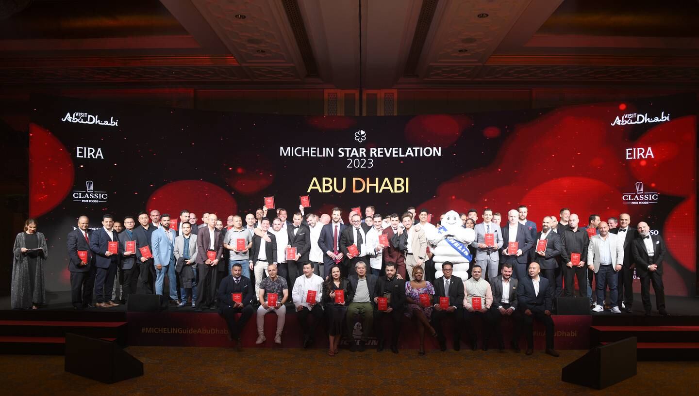 Chefs from the 42 restaurants selected for the 'Michelin Guide Abu Dhabi' at the awards ceremony at Emirates Palace. Photo: Michelin Group