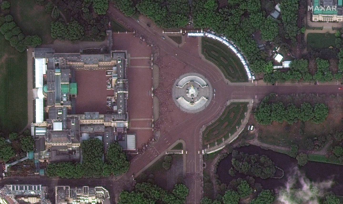 A queue for Queen Elizabeth II's lying in state is visible from space. Photo: Maxar Technologies