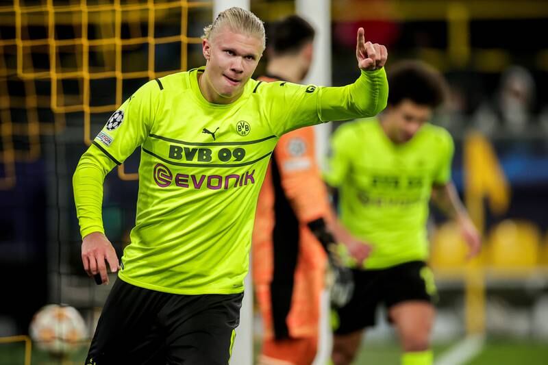 Dortmund's Erling Haaland celebrates after scoring against Besiktas in the Champions League in December 2021. EPA