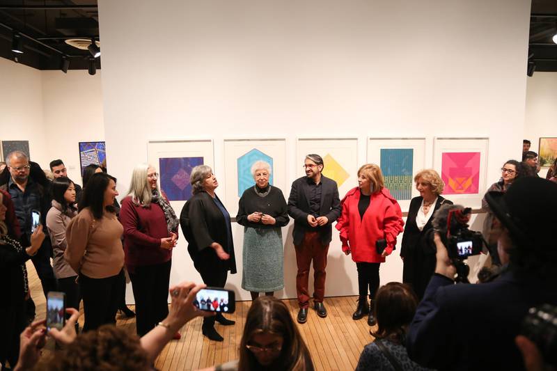 A group of artists at the opening of Taking Shape: Abstraction from the Arab World, 1950s–1980s, which was split 50/50 between men and women, at NYU's Grey Art Gallery last January. Courtesy Sultan Al Qassemi