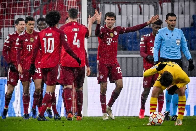 Bayern's Thomas Muller celebrates with his teammates. EPA
