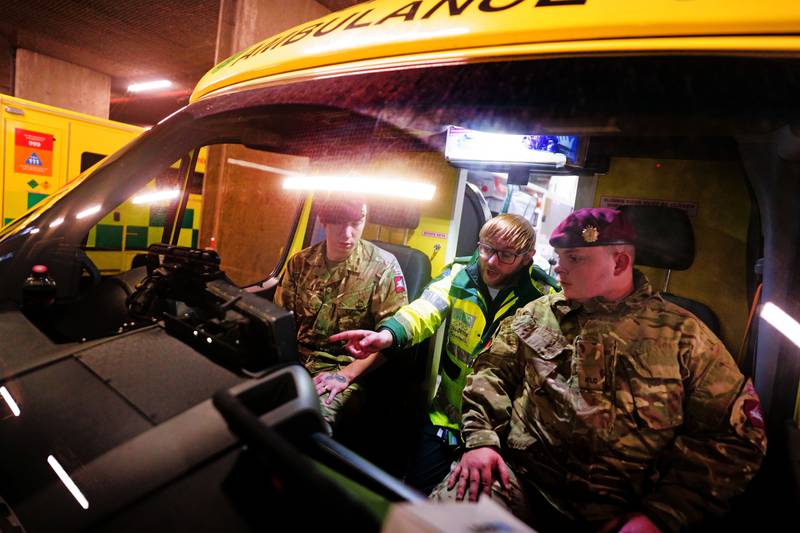 Military personnel take part in ambulance driver training in London, as they prepare to provide cover for ambulance workers on December 21 and 28. PA