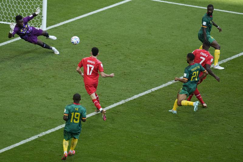 Switzerland's Breel Embolo scores Cameroon, the country of his birth. AP