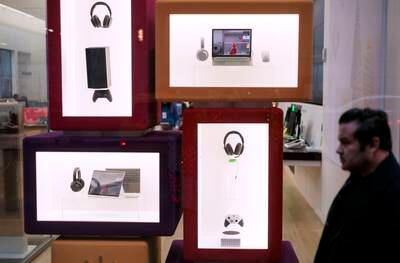 Gaming accessories at a Microsoft store in New York. The US government is reportedly motivated by concerns over continued consolidation in the technology industry. EPA