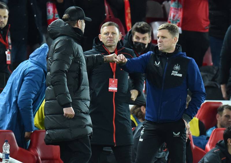 Liverpool's Jurgen Klopp and Newcastle's Eddie Howe are among the managers with Covid concerns who will meet on Monday. Reuters