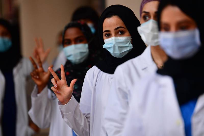 Emirati medical staff bid a fond farewell to their final Covid-19 patient at the Dubai World Trade Centre field hospital