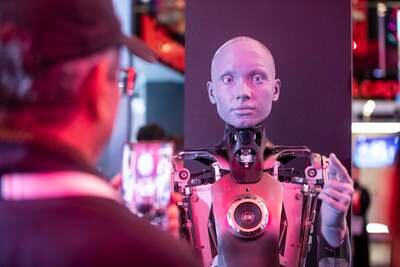 Ameca, the humanoid robot, entertains visitors at Gitex.