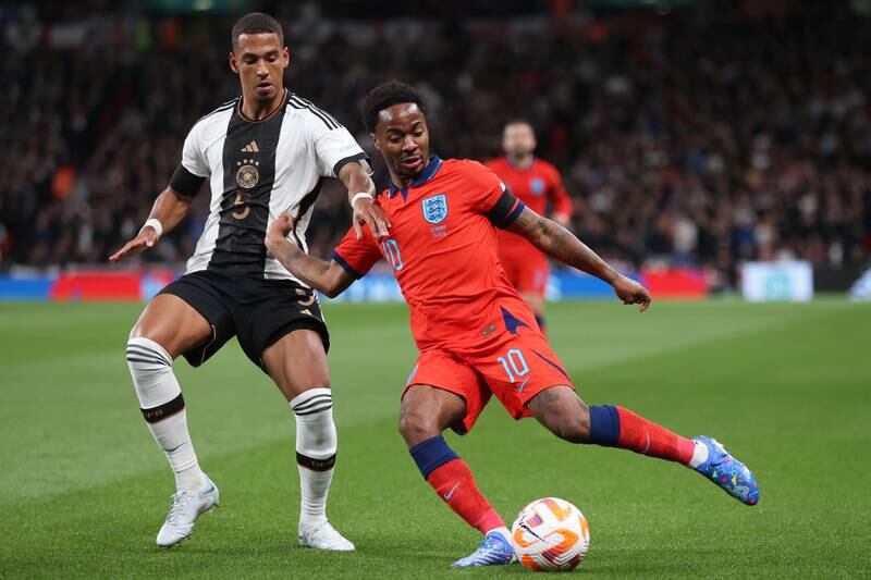 Thilo Kehrer 7: Thought he should have had first-half penalty when Sterling pulled his shirt but theatrical fall to ground failed to convince referee. West Ham player offered Germany plenty of width down the right. Getty