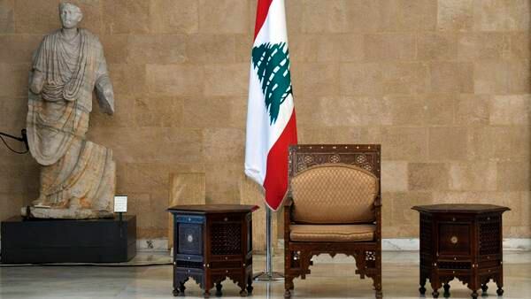 The empty presidential chair of former Lebanese leader Michel Aoun.  EPA
