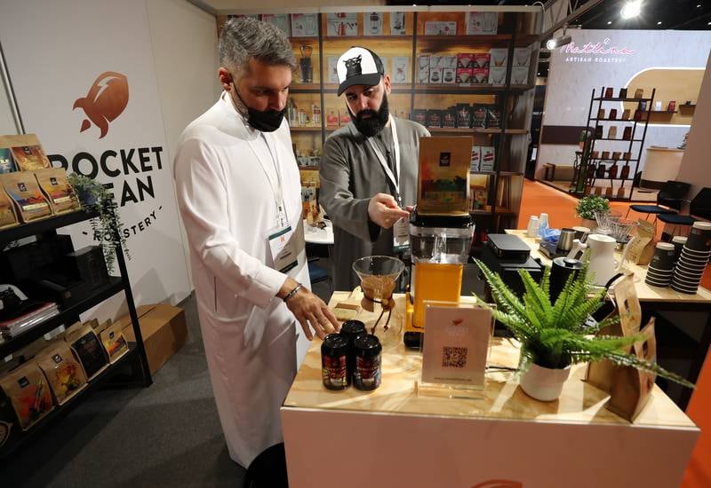 Yousif Al Hammadi, left, and Yaser Al Hammadi from Rocket Bean are ready to greet visitors at their stand.