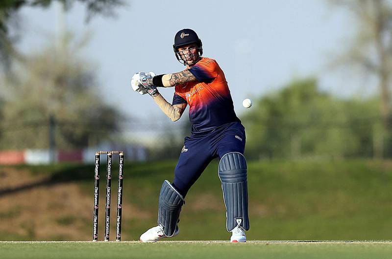 Dubai, November, 19, 2018: Alex Hales of Maratha Arabians for T10 league in action during the practice match against UAE in Dubai . Satish Kumar for the National/ Story by Paul Radley