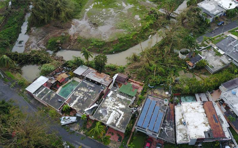 An aerial photo shows damage caused by Hurricane Maria in San Juan, Puerto Rico, September 27, 2017. Picture taken September 27, 2017.   REUTERS/DroneBase