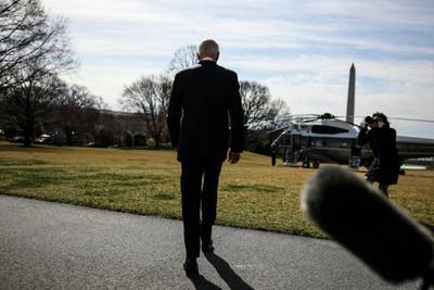 epa09084078 President Joe Biden walks on the South Lawn of the White House before boarding Marine One in Washington, DC, USA, 19 March 2021. President Biden is travelling to Atlanta where he will meet with Asian-American leaders after a shooting spree which left eight people dead at three metro Atlanta massage parlors, including several women of Asian descent.  EPA/OLIVER CONTRERAS / POOL