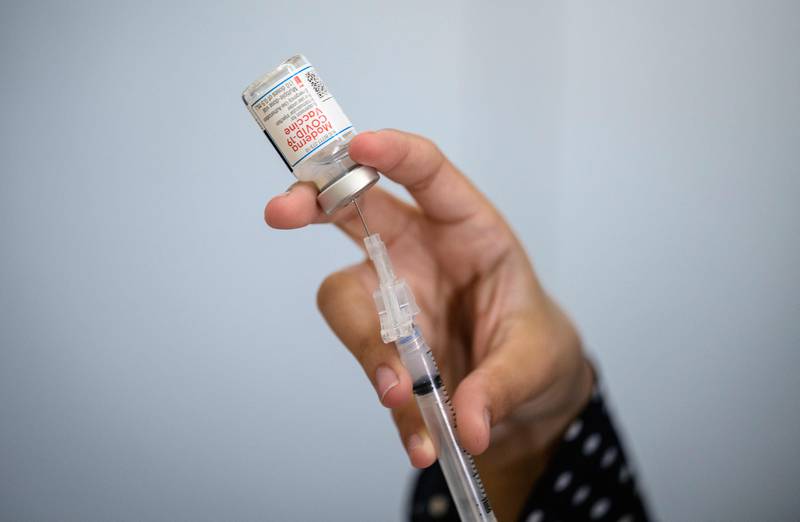A syringe with the Moderna Covid-19 vaccine. AFP