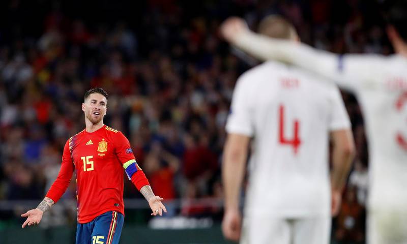 Soccer Football - UEFA Nations League - League A - Group 4 - Spain v England - Estadio Benito Villamarin, Seville, Spain - October 15, 2018  Spain's Sergio Ramos reacts after the match   Action Images via Reuters/Carl Recine
