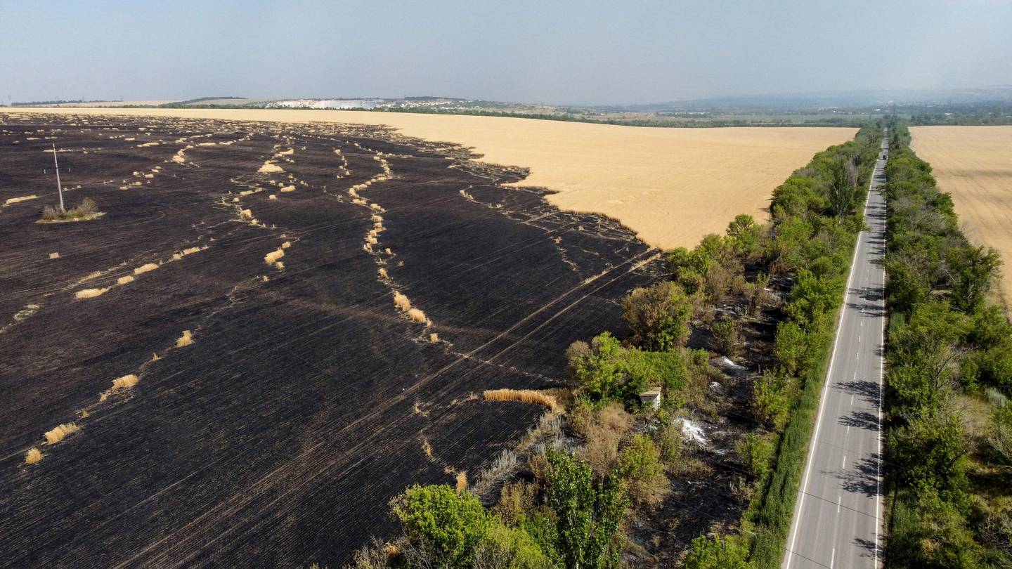 A wheat field in the countryside of Siversk, eastern Ukraine, that was burnt after air strikes by the Russian army. AFP