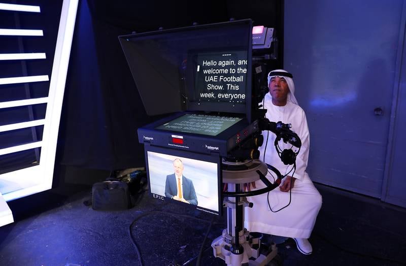 A view of the auto script during the recording of UAE Football Show at Dubai Media Inc HQ in Dubai. Pawan Singh / The National 