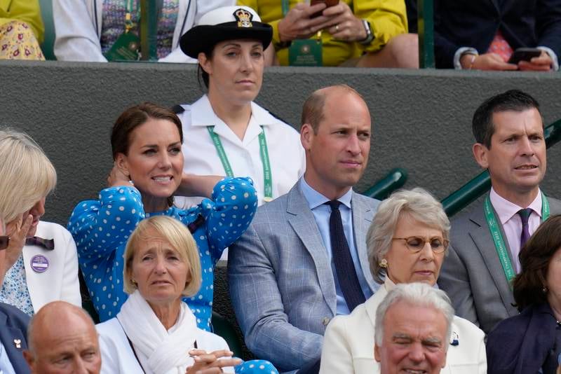 Prince William and Kate, Duchess of Cambridge watch Cameron Norrie's Wimbledon quarterfinal against David Goffin. AP