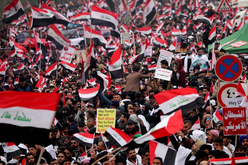 Followers of Moqtada Al Sadr gather in Baghdad. AP Photo