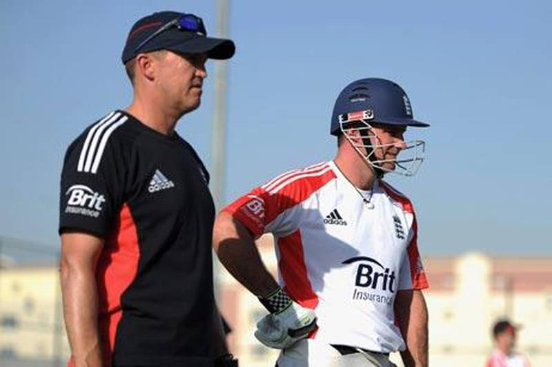 Andrew Strauss, the England captain, right, and coach Andy Flower during a nets session.