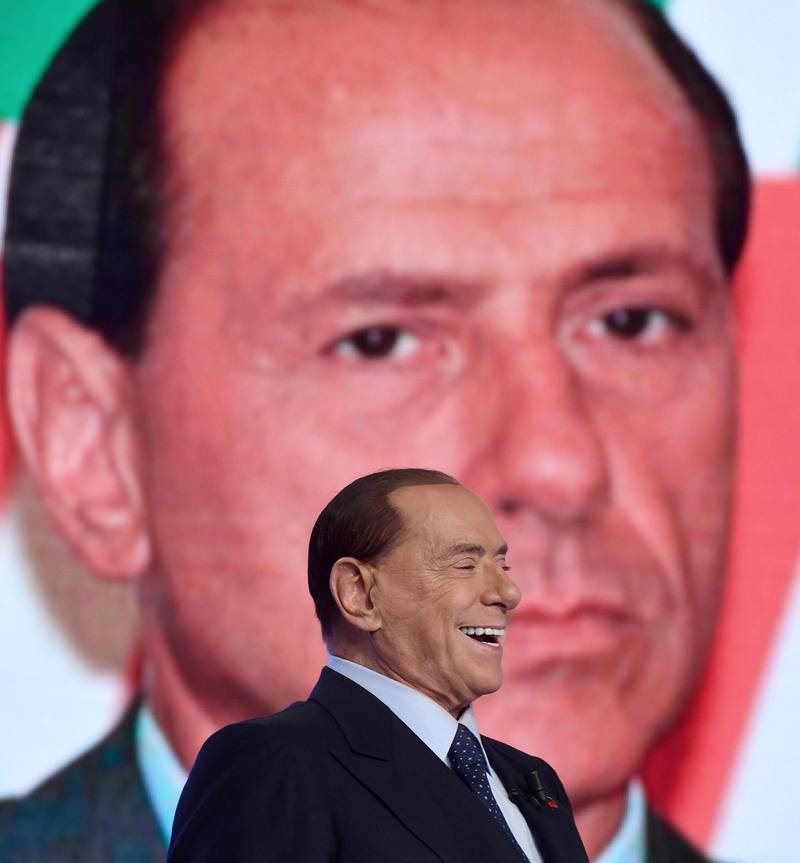 81-year-old former Premier Silvio Berlusconi laughs as he attends 'L'aria che tira' tv show at La 7 studios, in Rome, Thursday, Jan. 18, 2018. Berlusconi canâ€™t run for office because of a tax fraud conviction, but three-time former Premier is once playing king-maker on the Italian political scene ahead of the upcoming March 4 general election. (Ettore Ferrari/ANSA via AP)