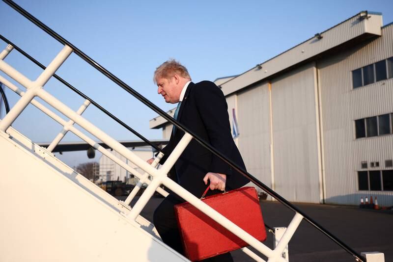 On Thursday morning British Prime Minister Boris Johnson boarded a plane at London Stansted airport to Brussels, to take part in a Nato summit to discuss Russia's invasion of Ukraine. Getty Images