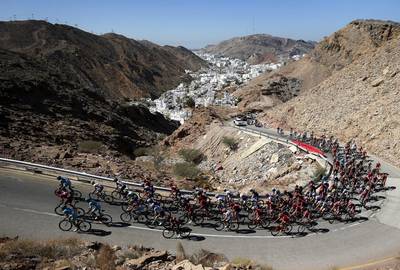 The peloton is on the way during the 6th and final stage of the Tour of Oman 2016 cycling race, over 130.5km from Muscat to Matrah, Oman.  Sebastien Nogier / EPA