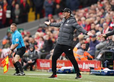 Liverpool manager Jurgen Klopp reacts during the match against Bournemouth at Anfield on Saturday. AP