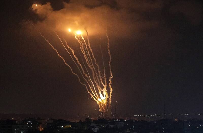 Rockets are fired by fighters from Al Quds Brigades, the armed wing of the Palestinian Islamic Jihad, in the east of Gaza City. EPA