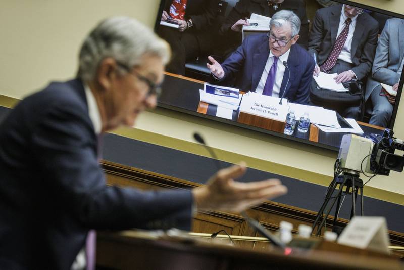 Fed Chair Jerome Powell during a US House of Representatives hearing in Washington on Wednesday. Bloomberg