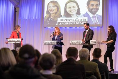 Ash Regan, Humza Yousaf and Kate Forbes take part in the SNP leadership debate in Inverness. PA