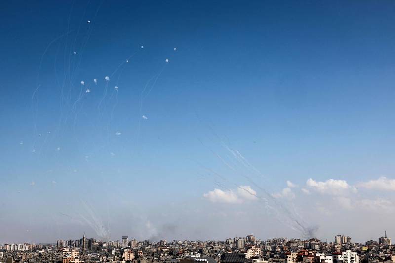 Israel's Iron Dome air defence system intercept rockets launched from Gaza. AFP