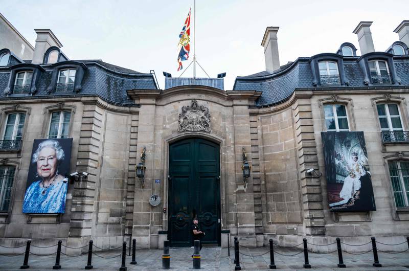 The Union Jack flies at half-mast at the British Embassy in Paris. AFP