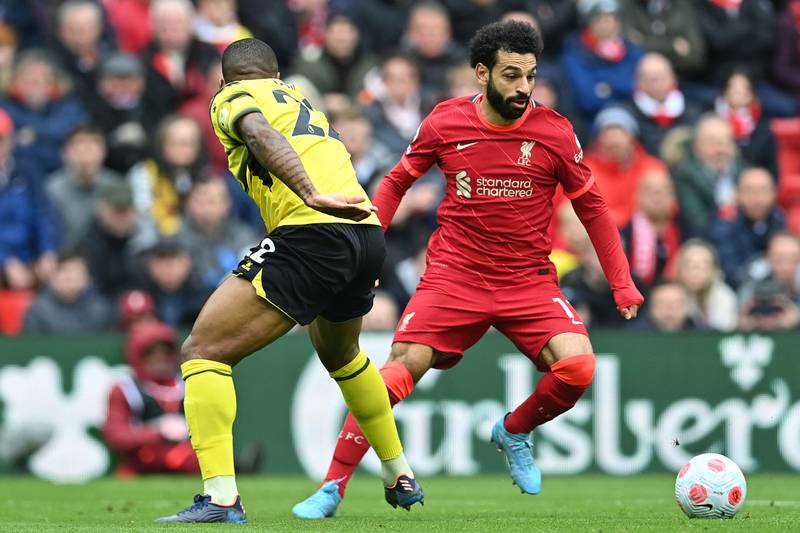 Liverpool's Mohamed Salah on the attack at Anfield. AFP