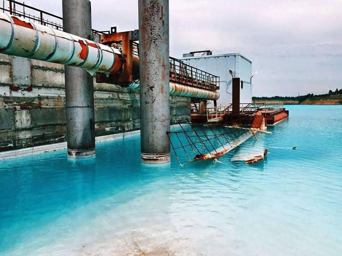 chemical blue lagoon in Russia. Social media