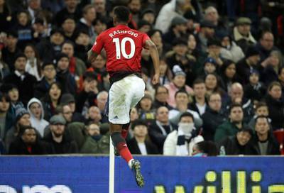Manchester United's Marcus Rashford celebrates scoring his side's goal. AP Photo