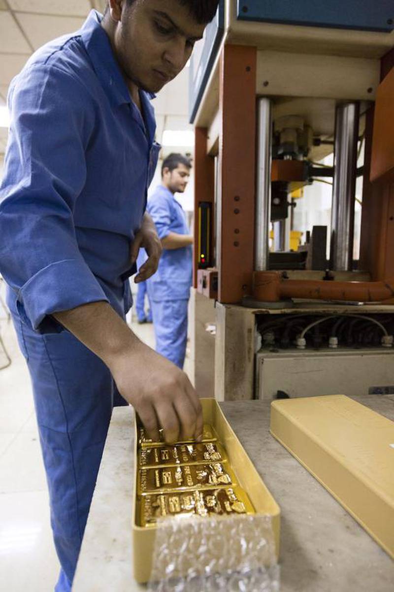 Gold bars at the Kaloti Jewellery factory in Sharjah. To be Sharia compliant, ribawi items such as gold must be sold on weight and measure, and cannot be traded for future value or for speculation. Duncan Chard / Bloomberg