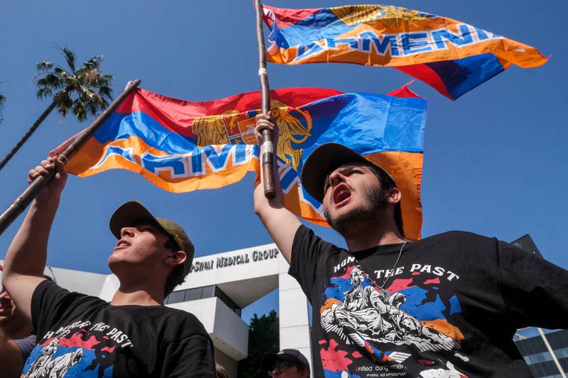 Demonstrators outside the Turkish consulate in Beverly Hills, California, commemorate the mass murder of Armenians by Ottoman forces during the First World War. AFP