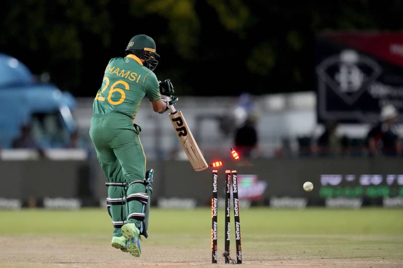 South Africa's Tabraiz Shamsi is bowled to become Jofra Archer's sixth victim. AP