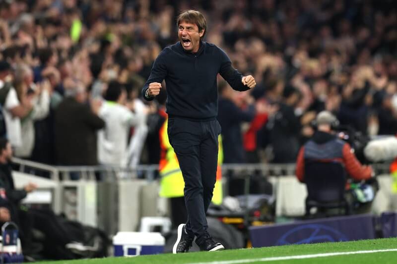 Antonio Conte celebrates after Son Heung-min's second goal. Getty